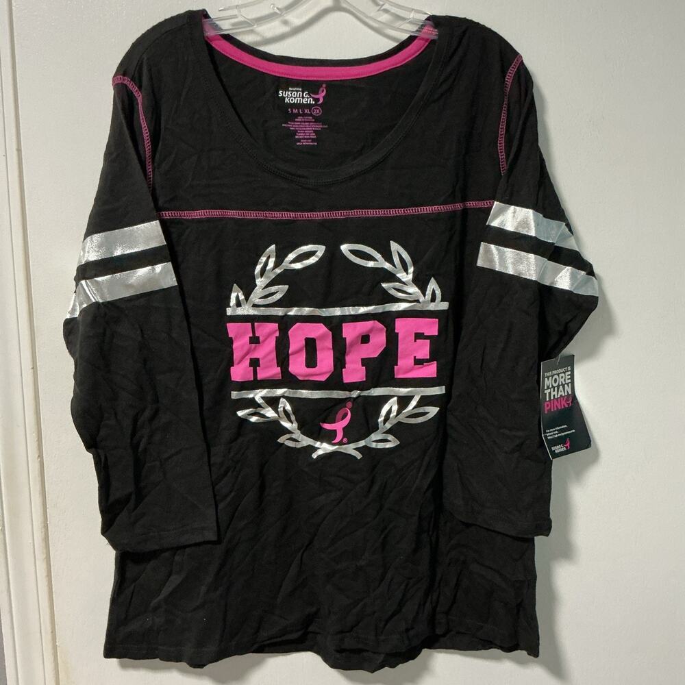 SUSAN G KOMAN HOPE SHIRT PINK BLACK SILVER 3/4 SLEEVE SIZE 2XL 3855